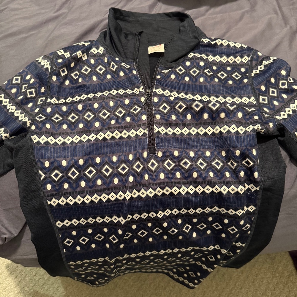 KARI TRAA Luna 1/2 Zip Baselayer Top Royal Blue Women's Medium Fair Isle Luxury